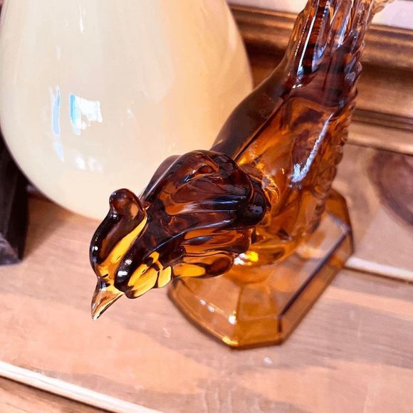 Vintage L.E. Smith Amber Roaster Heavy Glass Book End - Picture 5 of 6